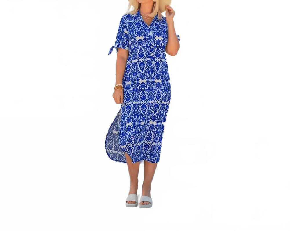 NEW LA MER LUXE hailey midi button front dress in cerulean croatia